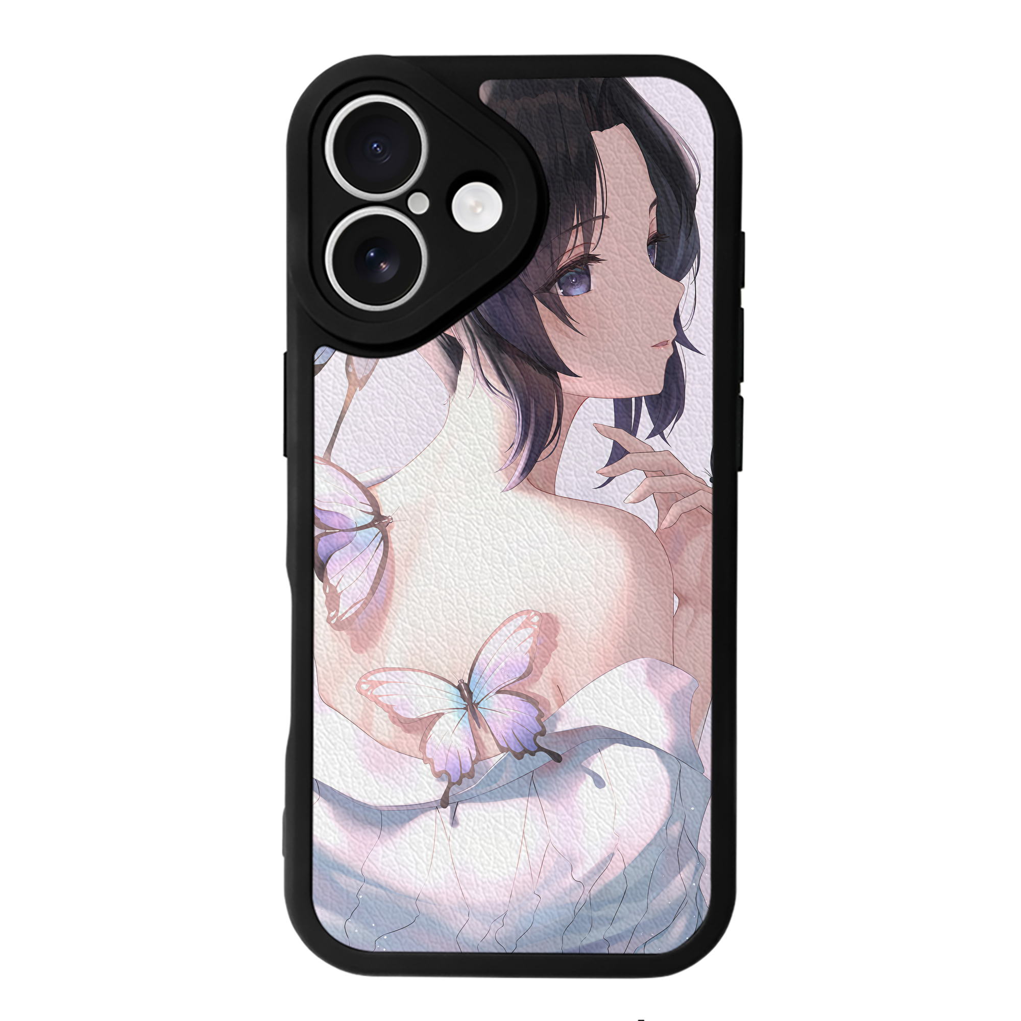 （画像用） 鬼滅の刃（きめつのやいば）蟲柱-胡蝶 しのぶ／こちょう しのぶ Kochou Shinobu 【iPhone 16シリーズ対応】シリコンスマホケース（レザー調） 材質：シリコン